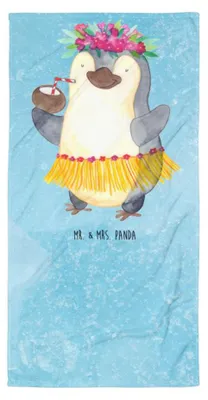 Produktbild von Mr. & Mrs. Panda Handtuch Pinguin Kokosnuss - Eisblau - Geschenk, Hawaii, Strandtuch, frottierhandtuch, Badehandtuch, Urlaub, Duschtuch, Erholt, Baumwollhandtuch, Ferien