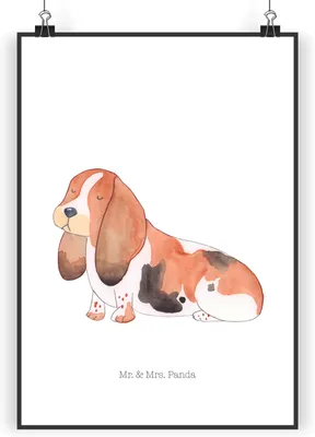 Produktbild von Mr. & Mrs. Panda Bild Hund Basset Hound DIN A4 - Weiß - Geschenk, Süß, wanddeko, Sprüche, Deko, Wandbild, drucke, Plakat