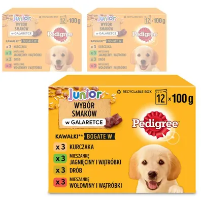 Zdjęcie produktu dla Pedigree Junior Saszetka 36x100g Mokra Karma W Galaretce Dla Psa Mix Czterech Smaków
