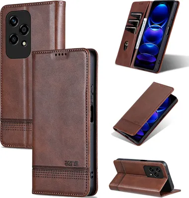 Image de Etui en cuir pour Honor 200 Lite, étui portefeuille pliable avec fermeture magnétique et support Café