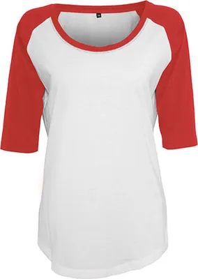 Immagine prodotto di Build Your Brand BY022 | Maglietta donna 3/4 Raglan a contrasto - Colore: Bianco/Rosso - Taglia: XXL