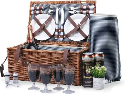 Produktbild von Famanu Picknickkorb für 4 Personen mit isoliertem Kühlfach - marineblau