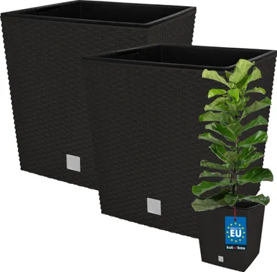 Produktbild von KOTARBAU® 2er Set Blumentöpfe 32 L Höhe: 32 cm Umbra Pflanzentopf aus Kunststoff Übertopf mit Innentopf Blumentopf Set wie Rattan Pflanzentopf Innen Außen
