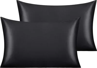 Produktbild von Famanu Kissenbezüge aus Satin - für Haut und Haar - 2 Kissenbezüge mit Umschlagverschluss - 50 x 75 cm - schwarz