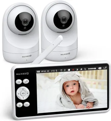 Image de Babyphone avec 2 caméras – Écran IPS HD 720p de 5 pouces – Sans fil – Vision nocturne