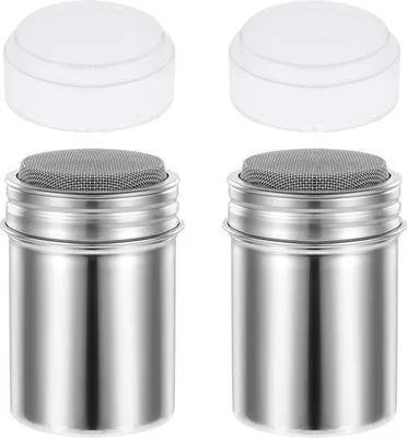 Produktbild von Zweiteiliger Edelstahlzuckerstreuer, silber, luftdicht, für Kakao und Zimt