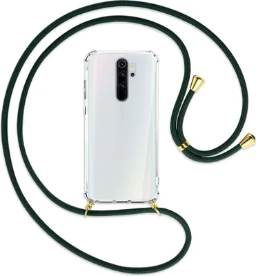 Produktbild von Handykette Backcover-Schutzhülle mit Band (Metall goldfarben) für Xiaomi Redmi Note 8 Pro - dunkelgrün