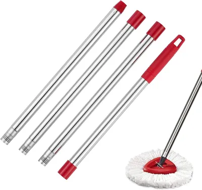 Imagen del producto de Varilla telescópica de acero inoxidable, de 4 secciones, con una longitud de 1,5 metros, equipada con un mango de polipropileno resistente, ideal para accesorios de limpieza