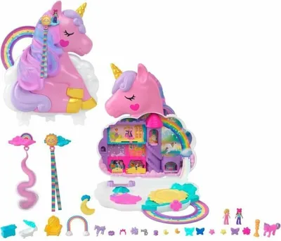 Immagine prodotto di Polly Pocket - Set parrucchiere Unicorno Arcobaleno - Testa di parrucchiere - 4 anni+ HYD97