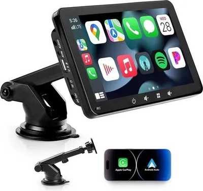 Obrázek produktu pro Obrazovka CarPlay - Bezdrátový CarPlay - Apple CarPlay - CarPlay Android Auto - Univerzální obrazovka CarPlay - IPS dotykový displej - Video přehrávač - Media streamer - Příslušenství do auta - Zadní kamera - Bluetooth - USB - 1080p - 7 palců