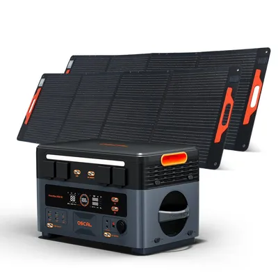 Produktbild von OSCAL PowerMax2400 SE Trennbare Solarspeicher 2400W Powerstation mit Stereo, Microinverter+2*OSCAL PM200Pro Faltbares 200W Mobile Solaranlage