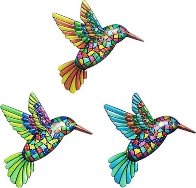 Immagine prodotto di Decorazione da parete con uccelli colorati in metallo, set da 3 pezzi in ferro battuto