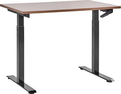 Obrázek produktu pro BELIANI Výškově nastavitelný psací stůl tmavé dřevo deska stolu černý ocelový rám 120 x 72 cm manuální nastavení výšky moderní kanceláře