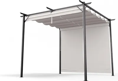 Image de Blumfeldt Tonnelle 3x3m, Tonnelle de Jardin Extérieur avec Toit en Polyester Résistant, Armature en Acier Thermolaqué, Stores Latéraux Réglables, Montage Facile, Utilisable Toute l'Année