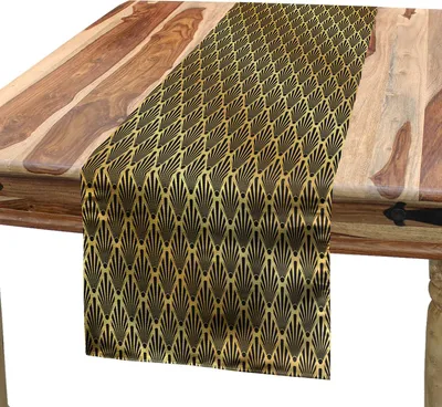 Obrázek produktu pro ABAKUHAUS Abstraktní ubrus, viktoriánský styl Tropické listy Motiv palmového listí Barokní klasické tóny, 40 x 225 cm, černá Bledá káva