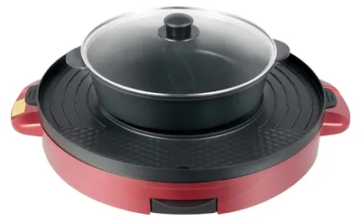 Image de Hot-pot électrique avec grill - Grill de table et marmite de cuisson - 2200 W, 220 V - Revêtement antiadhésif - Prise européenne - Noir