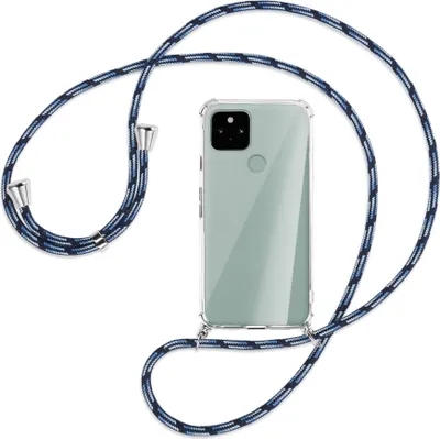 Produktbild von Handykette Backcover-Schutzhülle mit Band (Metall silberfarben) für Google Pixel 5 - Blautöne
