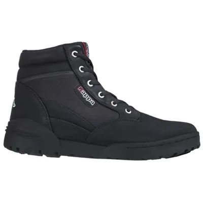 A black Kappa boot is shown against a white background.