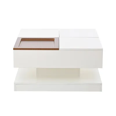 Produktbild von Couchtisch mit 4 Fächern und Tablett Anhebbarer Multifunktionstisch Beistelltisch Wohnzimmertisch 75.5*75.5*38cm Weiß