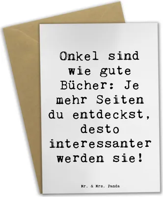 Produktbild von Mr. & Mrs. Panda Grußkarte Spruch Onkel Bücher - Weiß - Geschenk, handgemacht, Ersatzvater, weihnachtskarten, Patenonkel, Entdeckung, hochzeitskarten, Familienangehöriger
