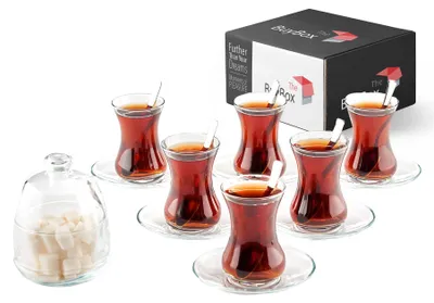 Türkisches Teeset, 19-teilig, Glas, tulpenförmig, spülmaschinenfest