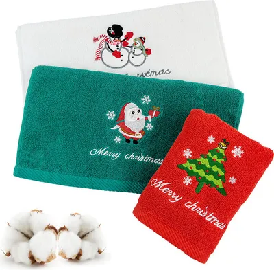 Immagine prodotto di Asciugamani natalizi, confezione da 3, flanelle per la cucina, asciugamano morbido e ricamato per il bagno, super assorbente, rosso verde bianco, 73cm, 34cm