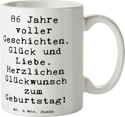 Produktbild von Mr. & Mrs. Panda Kaffeetasse Spruch 86. Geburtstag - Weiß - Geschenk, bedruckt, Dankbarkeit, Geburtstagsgeschenk, Pott, kostbare Momente, Becher, Happy Birthday, feiern