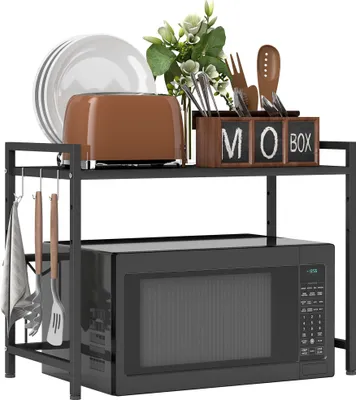 Produktbild von HOMCOM Mikrowellen- & Küchenregal, Metall, Schwarz, B39.5-64x T32x H47.5 cm, Tragkraft 15 kg, 40 cm Bodenfreiheit, für Küche, Büro & Kaffeestation