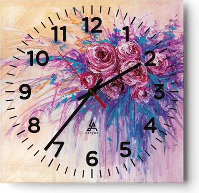 Produktbild von Wanduhr - Quadrat - Glasuhr - Blumenstrauß Blumen Rosen - 30x30cm - Schleichendes Uhrwerk - Lautlos - zum Aufhängen bereit - Dekoration Modern - Wanddekoration aus Glas - C4AC30x30-4465