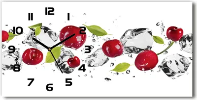 Produktbild von Wanduhr aus Glas – 60x30 cm - Glasbild - Glasuhr - Gehärtetes Glas - schwarze-zeiger - Kirschen und Wasser