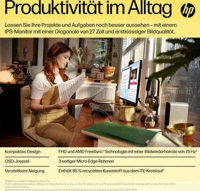 Produktbild von HP V27ie G5 FHD-Monitor, 68,6 cm (27"), 1920 x 1080 Pixel, Full HD, LCD, 5 ms, Schwarz