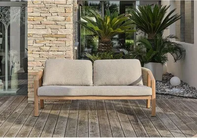 Produktbild von Gartenmöbel-Set Goya, Aluminium-Holzoptik Grau, 5-Sitzer, Lounge-Set mit Tisch, Sofa, Sessel und Kissen