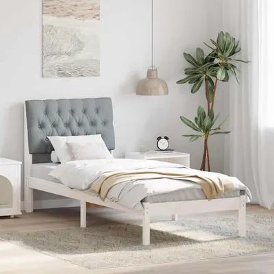 Productafbeelding van Maison Exclusive - Bedframe met gestoffeerd hoofdeinde, wit, 75 x 190 cm