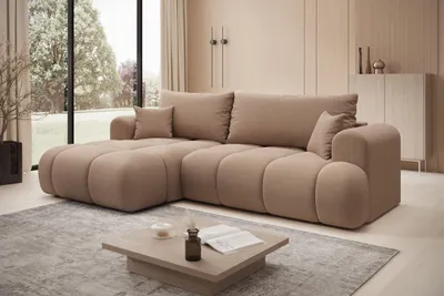 Produktbild von Ecksofa TREVIO Links in Creme  260 × 93 x 165 cm – Modernes Designsofa mit Ottomane