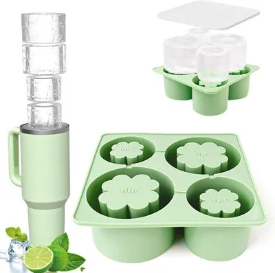 Obrázok produktu pre Silikónová forma na ľadové kocky s vekom pre veľké poháre, 4 priehradky na koktaily, whisky a kávu, bez obsahu BPA, ideálna na ľad a dezerty