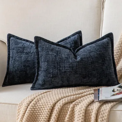 Productafbeelding van Chenille kussensloop, 30x50 cm, set van 2, donkerblauw, zachte fluweel