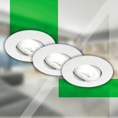 Image de Briloner Kulana A Set de 3 spots LED encastrables 230V, CEE A source lumineuse*, pivotant, plat, blanc, 9 x 2,4 cm