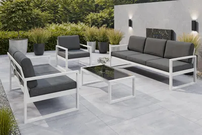 Produktbild von Garten Lounge Set Solar mit Sofa Sesseln und Tisch Metall