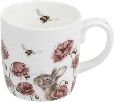 Mok 0,3 l, Porzellan, Hasen- und Bienenmotiv, Blumen