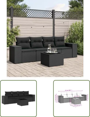 Produktbild von The Living Store 5-tlg. Garten-Sofagarnitur mit Kissen Schwarz Poly Rattan