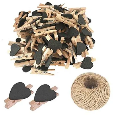 Produktbild von Famanu Mini Holz-Wäscheklammern mit Herz - 25 bunte Fotoclips für Dekoration und Basteln