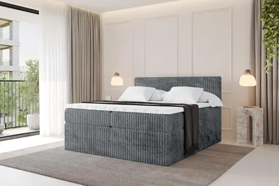 Produktbild von ALTDECOR Boxspringbett  - TOLO KING 140x200 Cord - Dunkelgrau - Komplett-Set mit H3 und H4 Matratzen und Topper, Polsterbett mit Bettkästen, Lattenrost, Bett mit Stauraum, Doppelbett, Boxbett