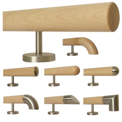 Produktbild von Ahorn Holz Treppe Handlauf Geländer Griff gerade Edelstahlhalter, Länge 30 - 500 cm aus einem Stück / Beispiel: 250 cm mit 4 Halter gefast