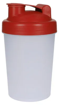 Image de Shaker "Protein" 0,40 l - Shaker fitness pour boissons protéinées & sportives avec tamis amovible - Gobelet à secouer pour un mélange parfait - translucide/rouge standard