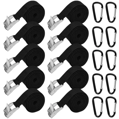 Produktbild von Spanngurte 10 Stück 25 mm x 1.5 m mit Karabiner verstellbar für Auto Motorrad Gepäck Schwarz