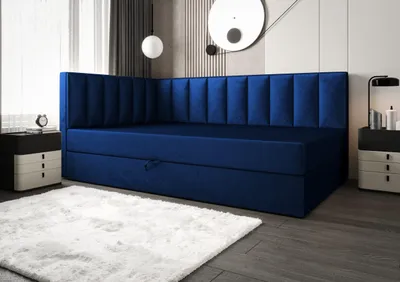 Produktbild von Boxbett Adelle VII Boxspringbett Adelle VII, Farbe Dunkelblau, 90x200 cm, Einzelbett, ideal als Schlafzimmerbett