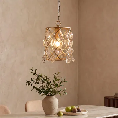 Immagine prodotto di Tribesigns, lampadario moderno dorato, lampada a sospensione con cristalli di vetro a forma di onde, attacco E27, lampada da soffitto regolabile per isola cucina