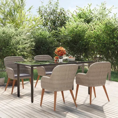 Image de The Living Store Ensemble de jardin 5 pièces avec coussins Marron