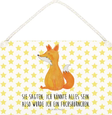 Produktbild von Mr. & Mrs. Panda Schild Einhorn Fuchs DIN A5 - Weiß - Geschenk, Füchse, Wandbild Holz, Türschild, Unicorn, holzbild, Fuchshörnchen, kleine aufmerksamkeit, wandtafel