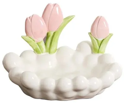 Produktbild von Keramische Schmuckschublade, Schmuckhalter, Schmuckbox, Schmuckorganizer, Schmuckaufbewahrung, Schmuckkommode (weiß - tulpen)